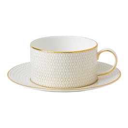 Wedgwood Taza de Té Arris-Gio Gold con Plato 180 ml (2 Unidades) Bone China